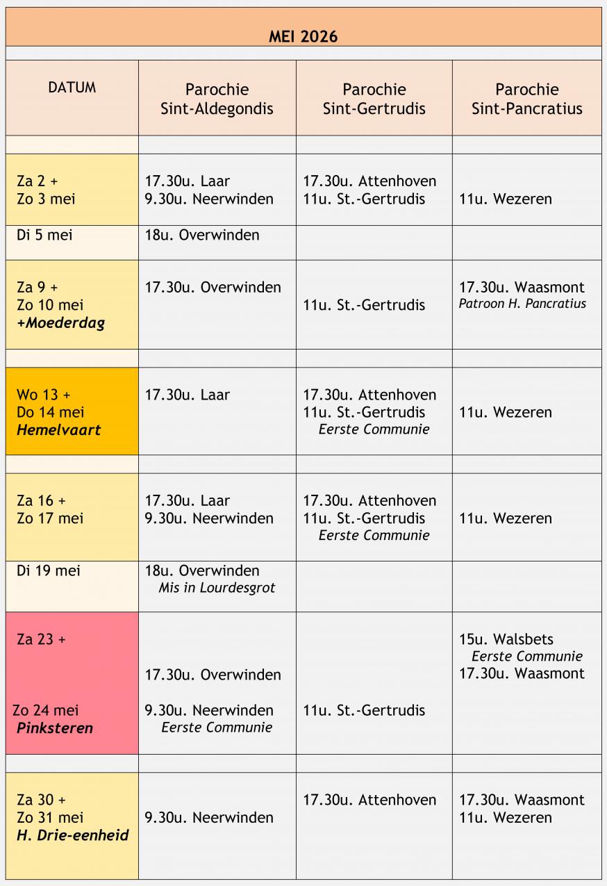 Vieringen mei 2026 