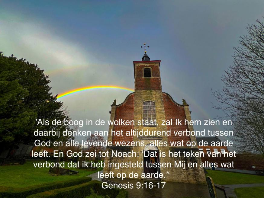 Sint Martinus met regenboog en bijbeltekst © Chris De Groote