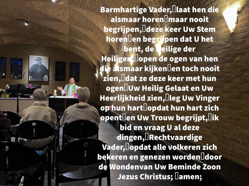 Pater Ferry in de Damiaancrypte © Chris De Groote