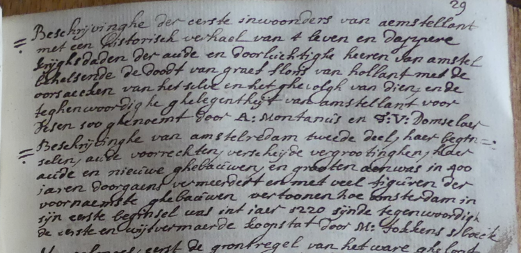 Handschriften, 165/90, f. 29. Hier beschrijft De Blende de korte inhoud van het boek © Jan Van Acker
