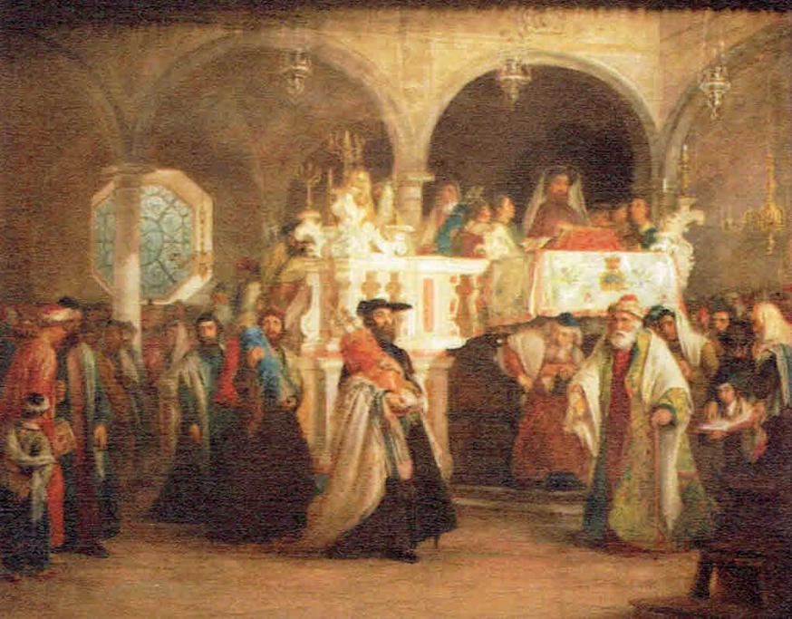 Simhat Torah in de synagoge © Salomon Alexander Hart, 1806