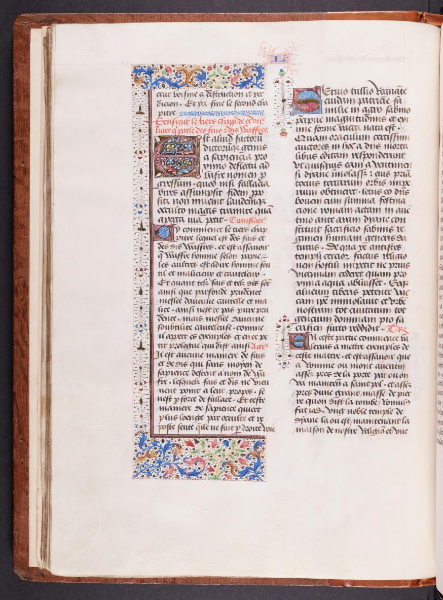 Een luxueus opgemaakte pagina uit het eerste volume van het Valerius Maximus-handschrift (AGSB, Ms. 157/188, fol. 20v). © stad Brugge