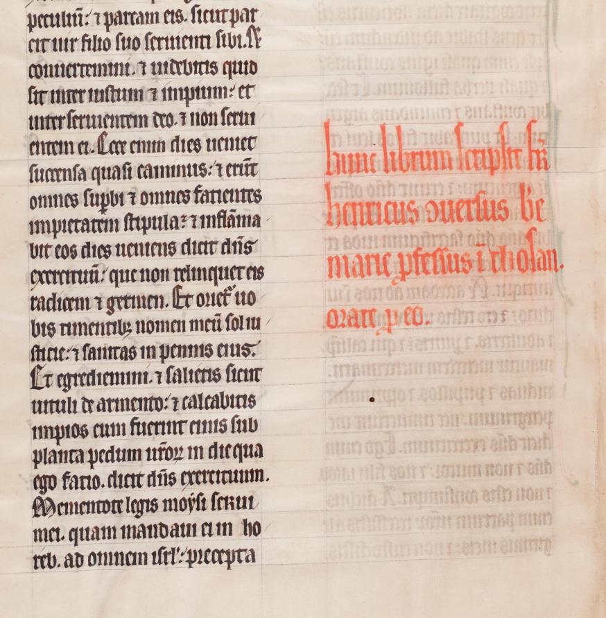 ‘Hunc librum scripsit frater Henricus conversus beate marie professus in Thosan. Orate pro eo’- dit boek is geschreven door broeder Henricus, lekenbroeder van de abdij van Ter Doest. Bid voor hem. Archief Grootseminarie Brugge, Ms. 5/191, fol. 231v. © stad Brugge