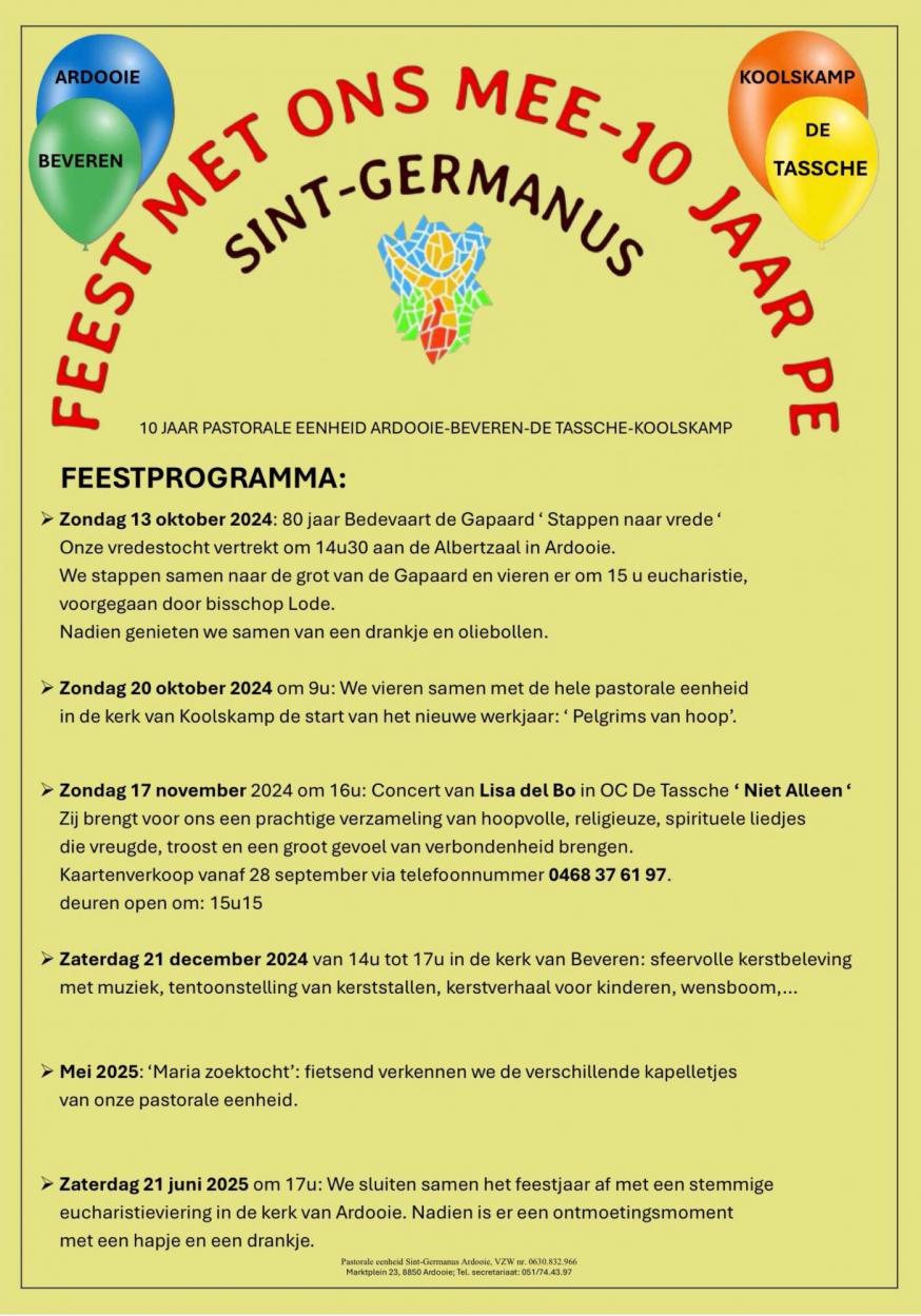 Programma 10 jaar PE Sint-Germanus Ardooie © PE Sint-Germanus Ardooie