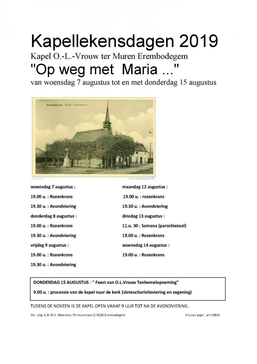 Kapellekesdagen aan de kapel Termuren in Erembodegem. Affiche 