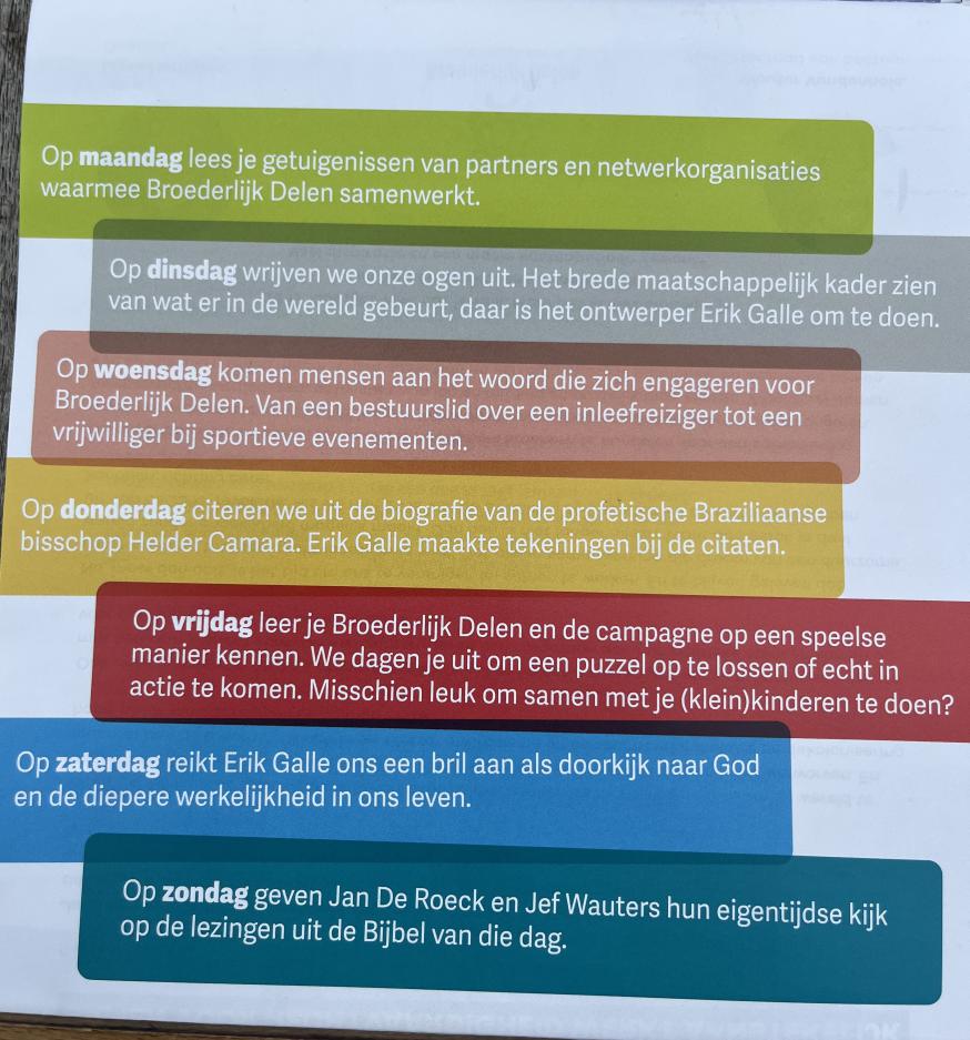 Vastenkalender: overzicht © Broederlijk Delen