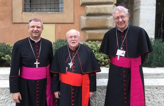 Mgr. Johan Bonny, kardinaal Godfried Danneels en mgr. Luc Van Looy op de synode 