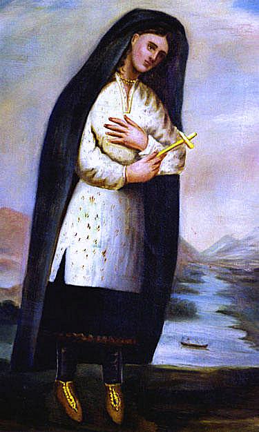 Het enige gekende portret van Tekakwitha, c. 1690, door Chauchetière © Wikipedia