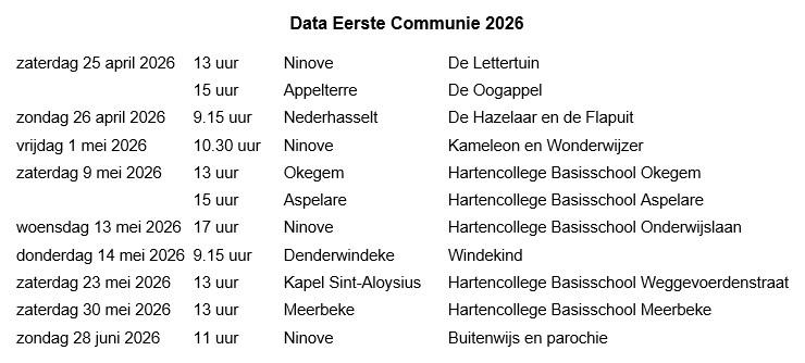 Data Eerste Communie 2026 in de Sint-Corneliusparochie Ninove © Krista De Vos