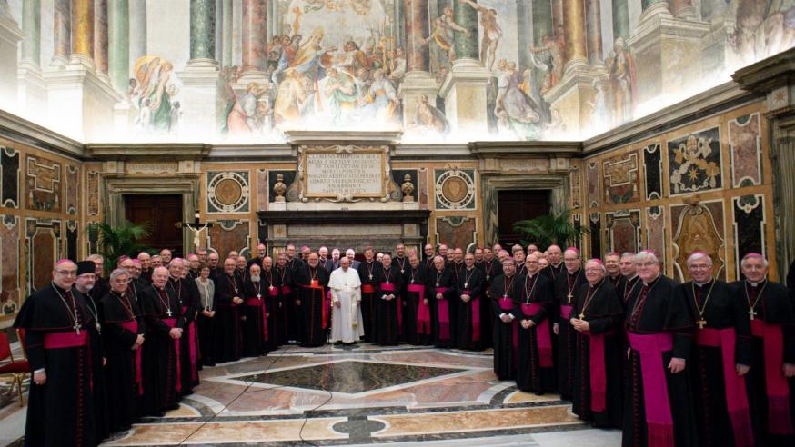 Paus Franciscus met de Duitse bisschoppen © Vatican Media