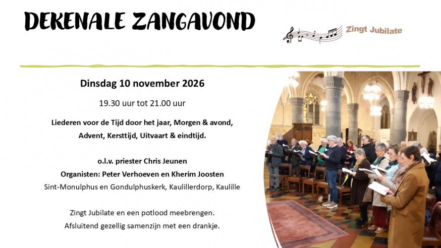 Dekenale zangavond dinsdag 10 november 2026 te Kaulille 