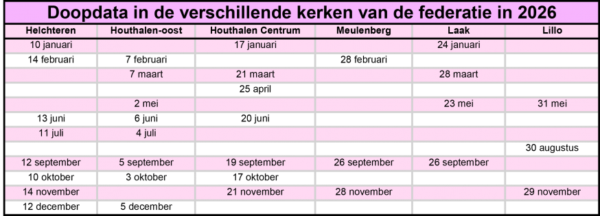 Doopdata in de verschillende kerken van de federatie in 2026-2 
