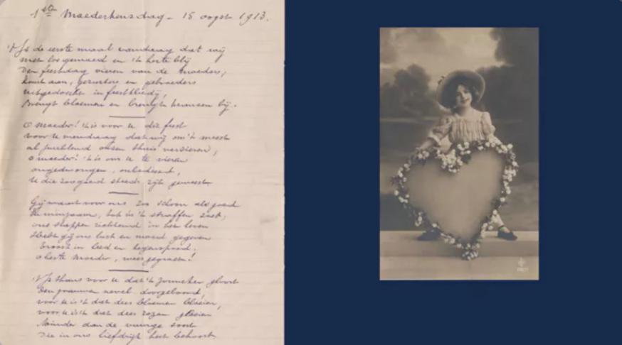 Het eerste moederdagkaartje en het eerste moederdaggedicht uit 1913. © Kabinet van de schepen van Cultuur/Stad Antwerpen