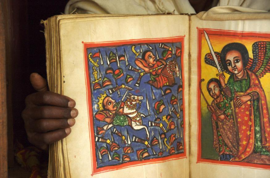 Een manuscript van de Ethiopisch-orthodoxe Kerk van Narga Selassie © Wikimedia