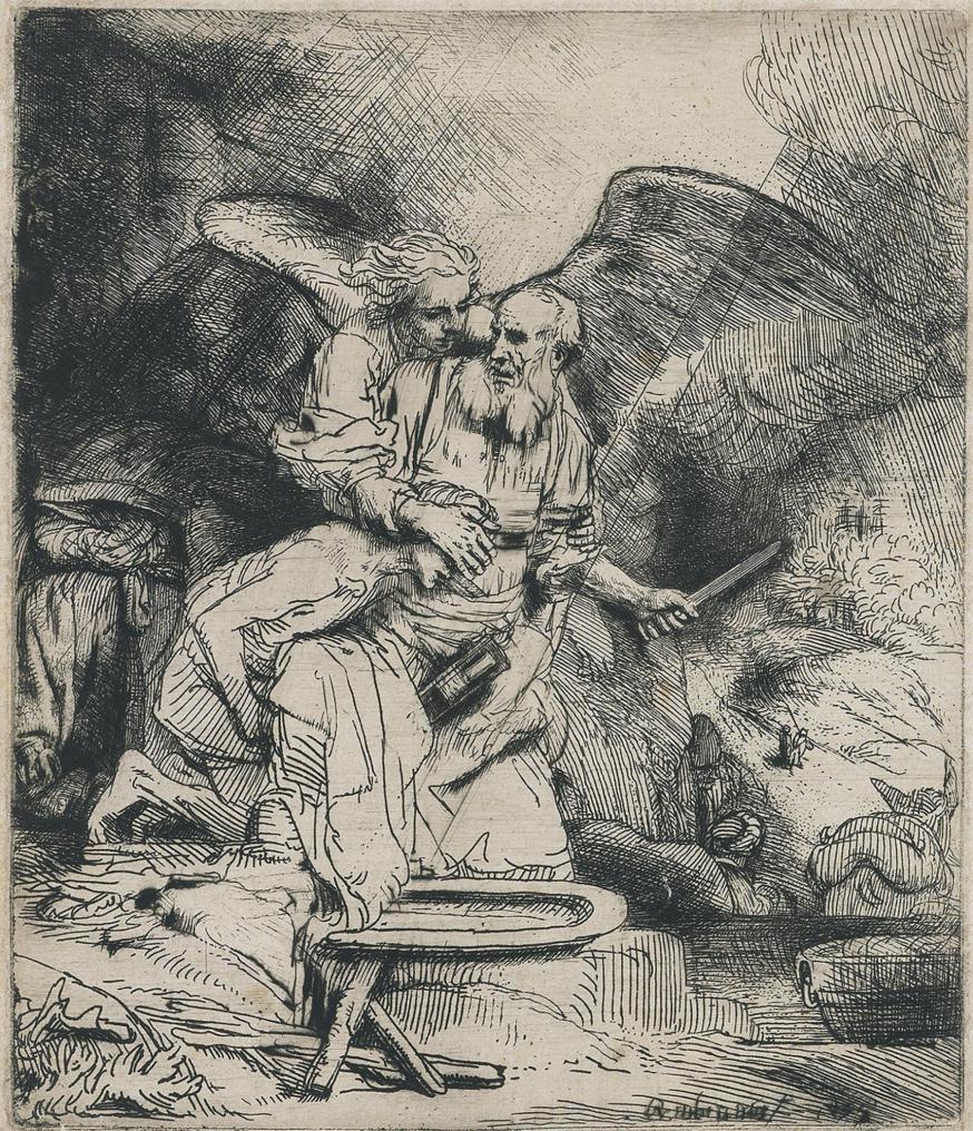 Het offer van Isaak, Rembrandt, ets 1655 