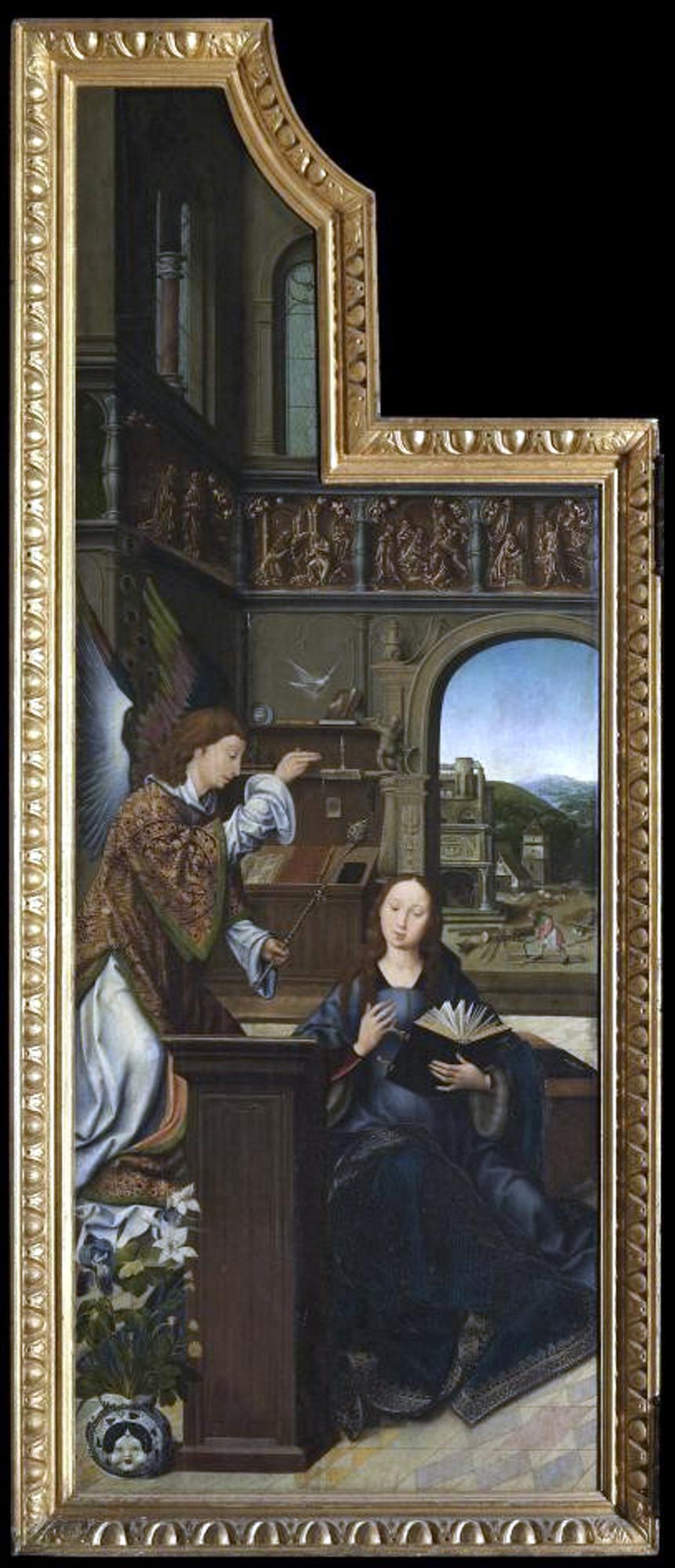 De Boodschap aan Maria, linkerluik van de Colibranttriptiek, Goossen van der Weyden, 1516, Sint-Gummaruskerk 