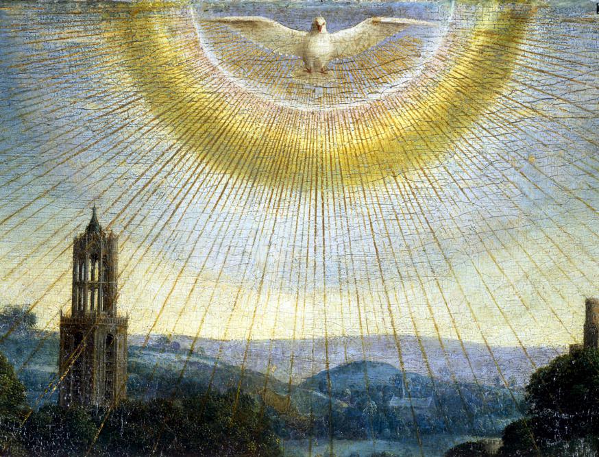 De heilige Geest - detail uit het Lam Godsretabel, Sint-Baafskathedraal Gent, Jan Van Eyck, 1432 © Foto akg-images