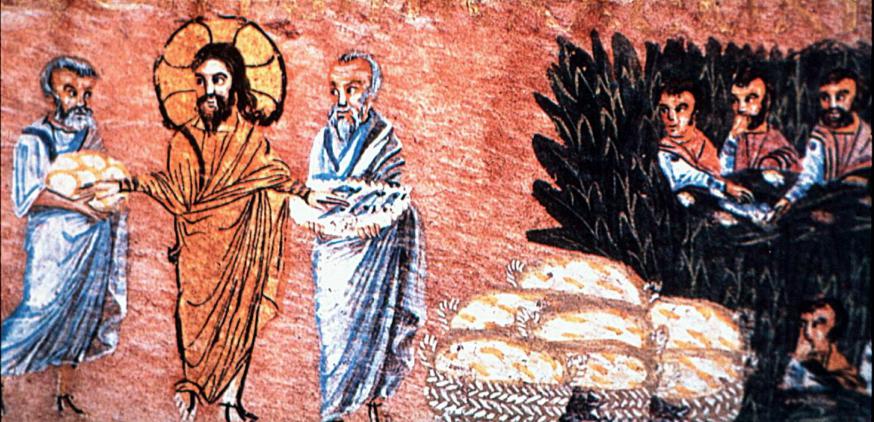 Jezus deelt het brood, deelt zichzelf, Evangeliarium van Sinoppe 