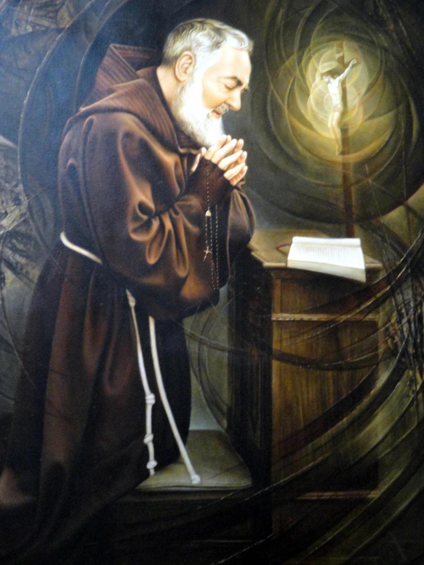Pater Pio van Pietrelcina, zandtekening heiligdom San Giovanni Rotondo © Jan Verheyen
