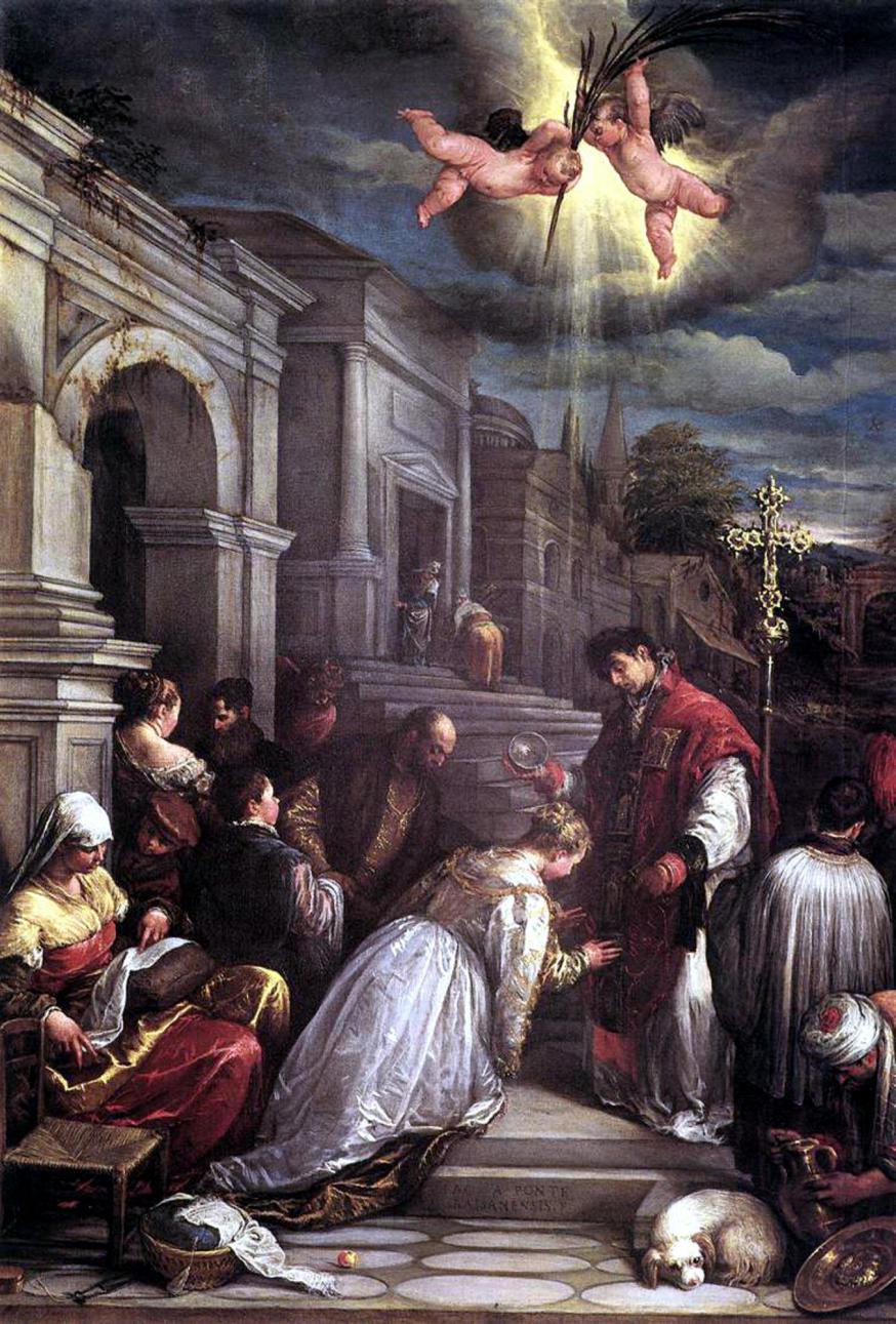 Valentinus doopt Lucilla, Jacopo Bassano, ca. 1575, Museo Civico in Bassano del Grappa © Joachim Schäfer - Ökumenisches Heiligenlexikon