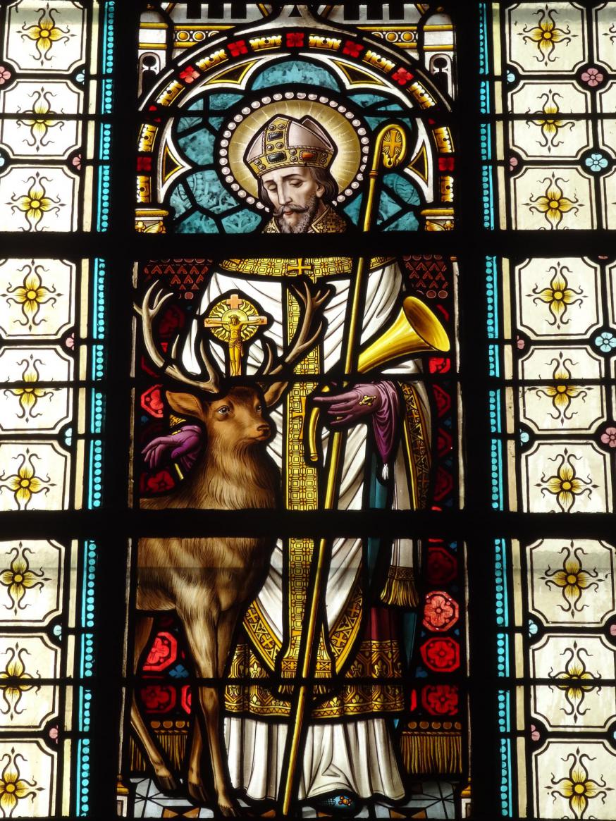 Sint-Hubertus als bisschop met hert, glasraam © Jan Verheyen