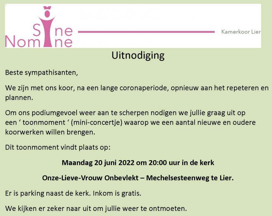 Kamerokoor Sine Normine - Uitnodiging 