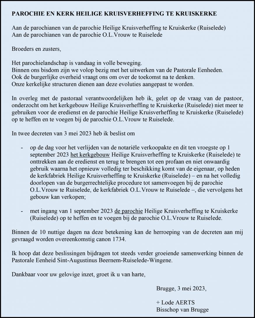 Brief van de bisschop van Brugge 