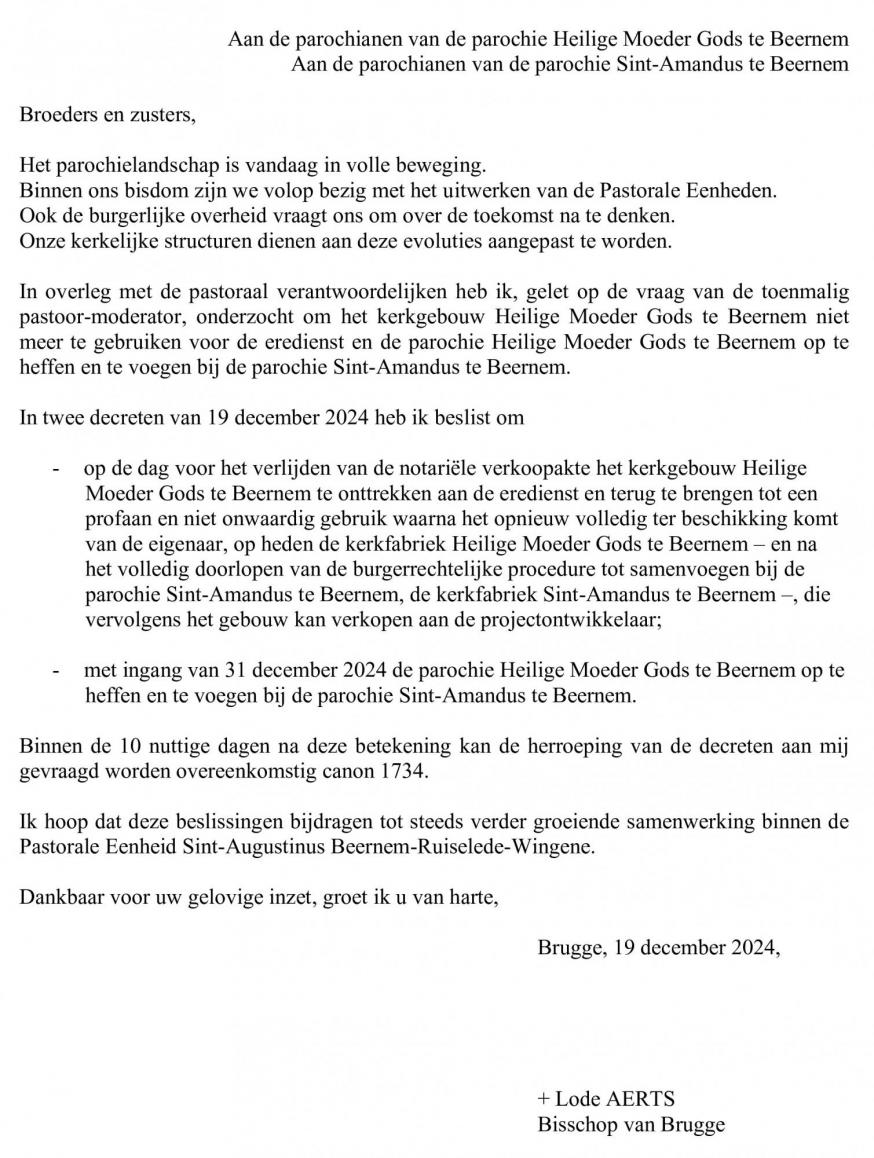 brief van de Bisschop van Brugge 