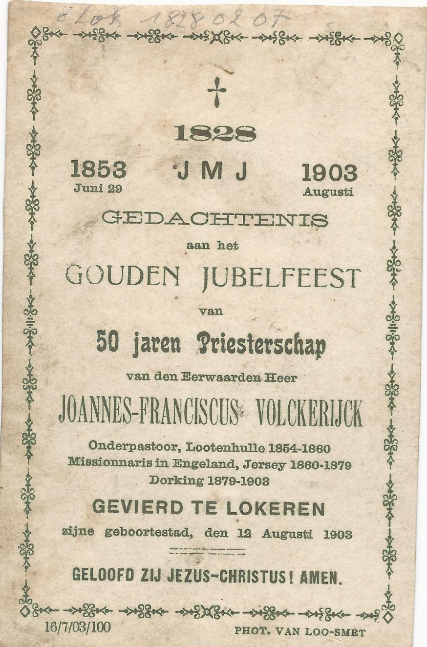  Gedenkprentje E.H. Joannes Franciscus Volckeryck 