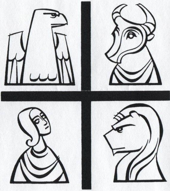 De vier evangelisten, symbolisch voorgesteld. © pinterest.com 