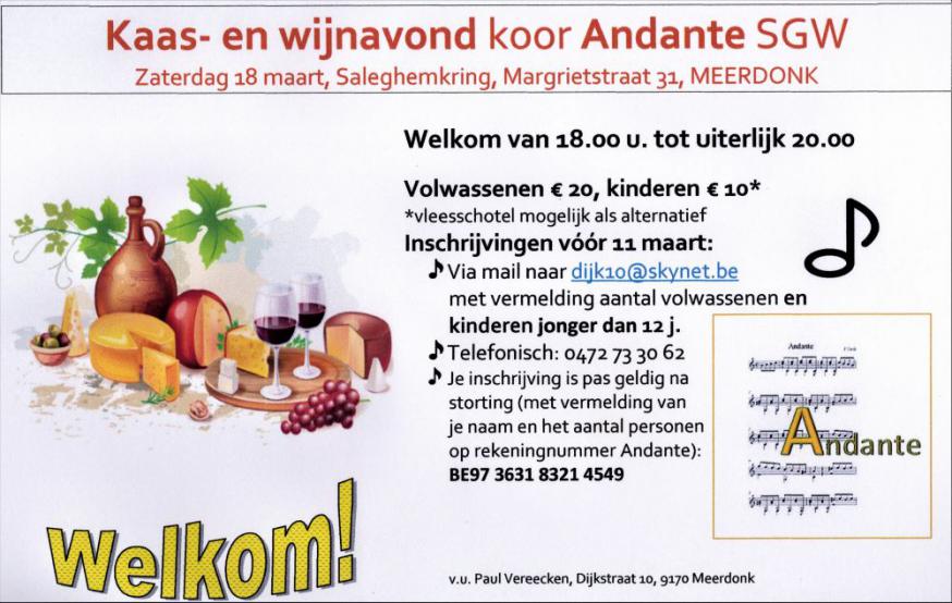 Kaas- en wijnavond koor Andante 
