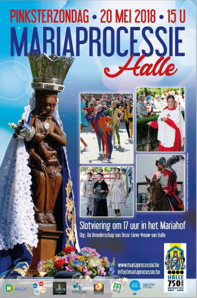 Pinksteren 2018, Mariaprocessie Halle in teken van 750 jaar Mariastad 