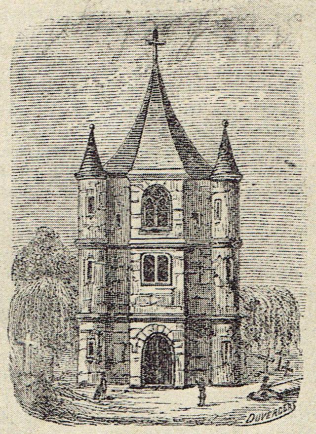 Tekening van de oude romaanse kerk te Alsemberg 