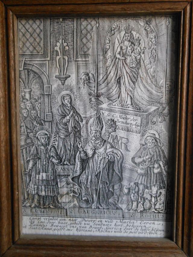 De prent van Onze-Lieve-Vrouw (‘Moeder der Bermhertigheydt’), omringd door andere heiligen. 