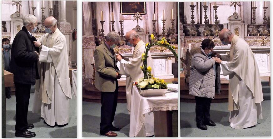 Op zaterdagavond 20 november ontvingen Roger Vanhalewijck, Roland Vanbutsele en Monique Collin respectievelijk het gouden en zilveren Sint-Romboutskruis om hun jarenlange inzet in de Blandense geloofsgemeenschap. © Hugo Hollé