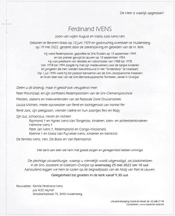 Overlijdensbericht Fer Ivens 