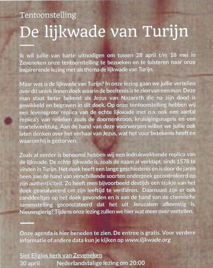 Flyer tentoonstelling Lijkwade van Turijn 
