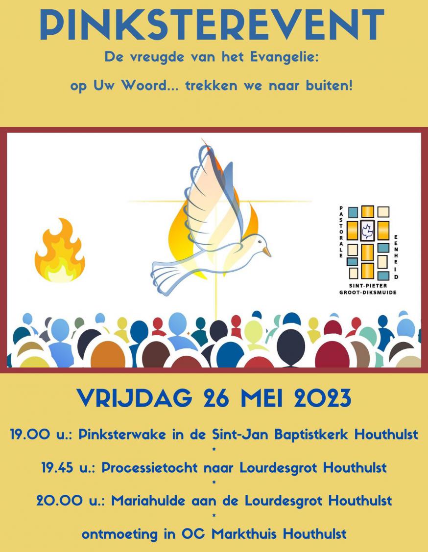 Programma en affiche Pinksterevent vrijdag 26 mei 2023 in Houthulst 