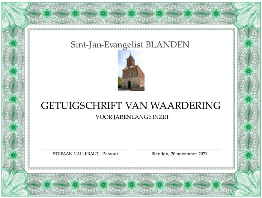 Getuigschrift van waardering © PZ OH