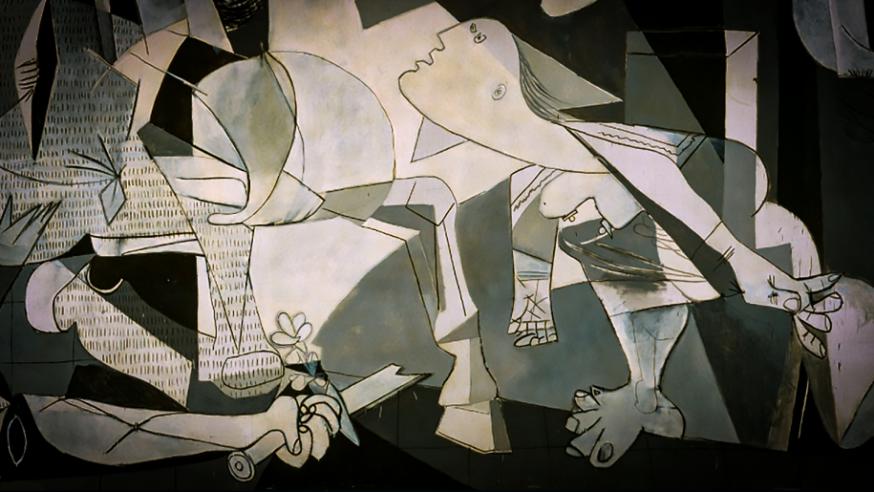Een bloem van hoop temidden van Guernica 