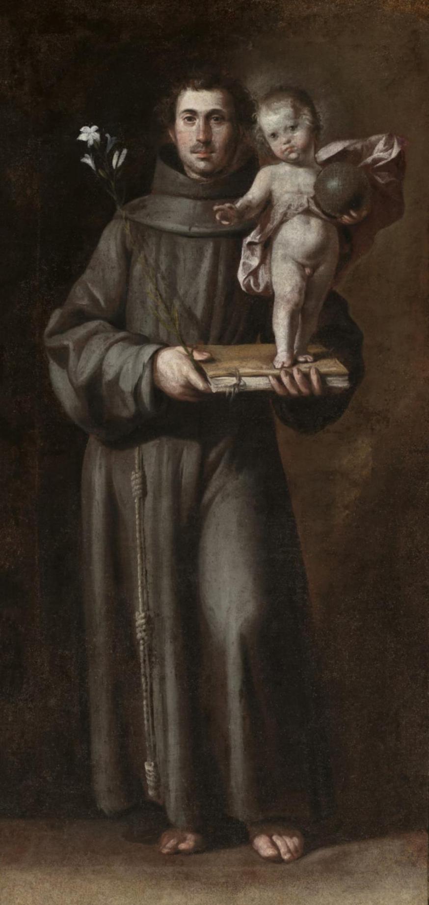 Heilige Antonius van Padua met het kind Jezus, een witte lelie en het Evangelieboek, door Antonio del Castillo y Saavedra (ca. 1645) © CC Museum of Fine Arts of Córdoba via Wikimedia Commons