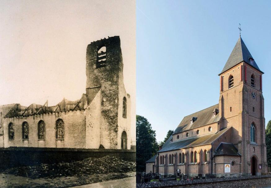 De vernielde kerk terug opgebouwd 
