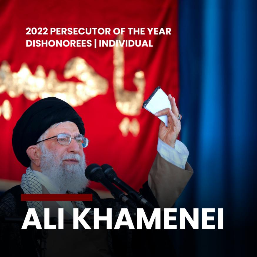 Iraanse ayatollah Ali Khamenei wordt uitgeroepen tot 'beul van 2022' © ICC