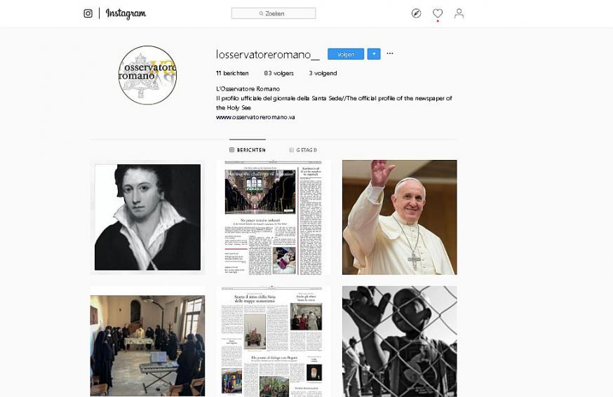 L'Osservatore is sinds januari 2019 op Instagram © Osservatore Romano/Vatican Media