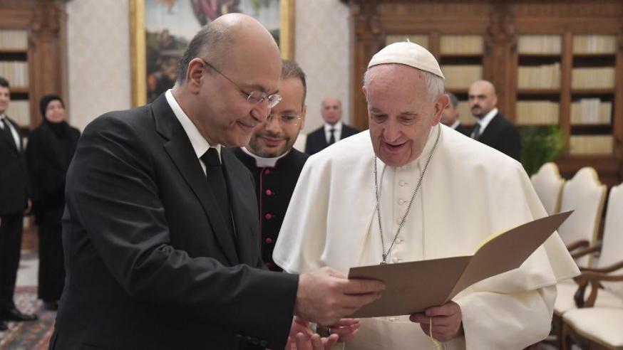 Paus Franciscus en de president van Irak, Barham Saleh © Vatican Media