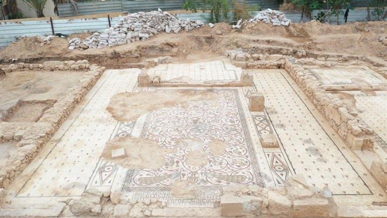 De goede bewaarde mozaïekvloer uit de zesde eeuw © Stadsbestuur Jericho