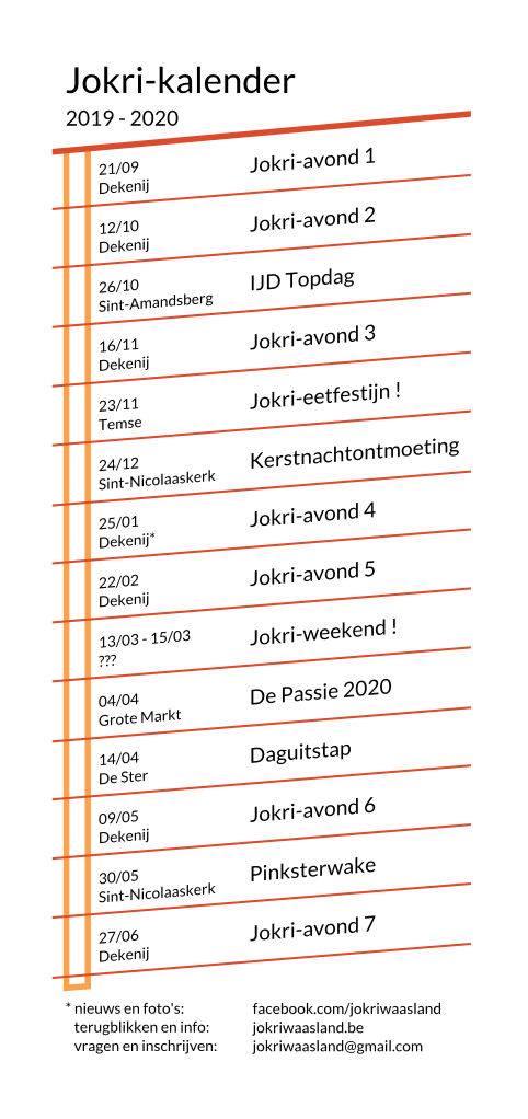 De Jokri kalender voor het werkjaar 2019-2020 © BVR
