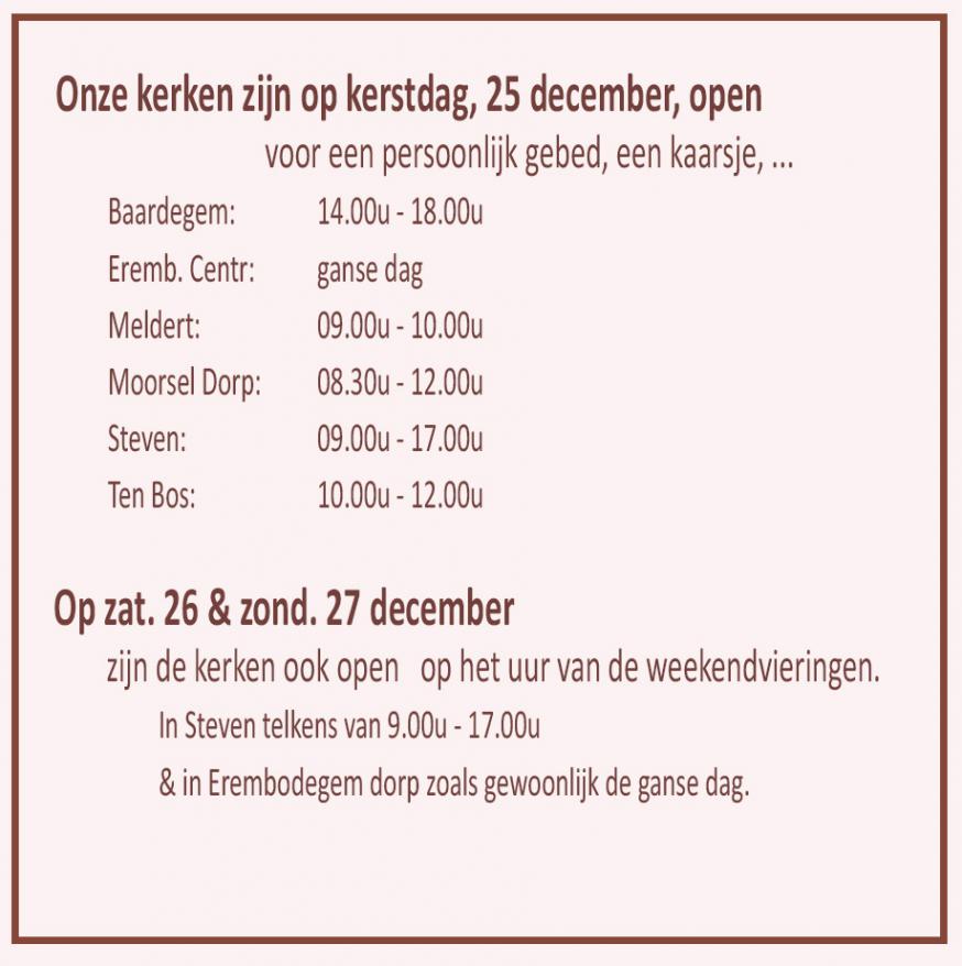 Open kerken in de kerstperiode 