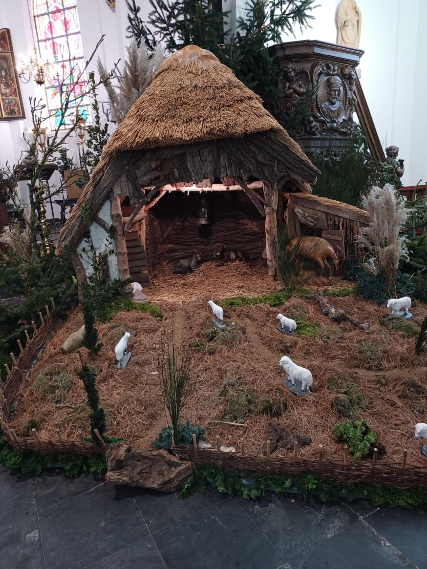 De os en de ezel in de stal en de schapen op het veld wachten op de komst van Jezus, Maria en Jozef. © Heidi Claessen