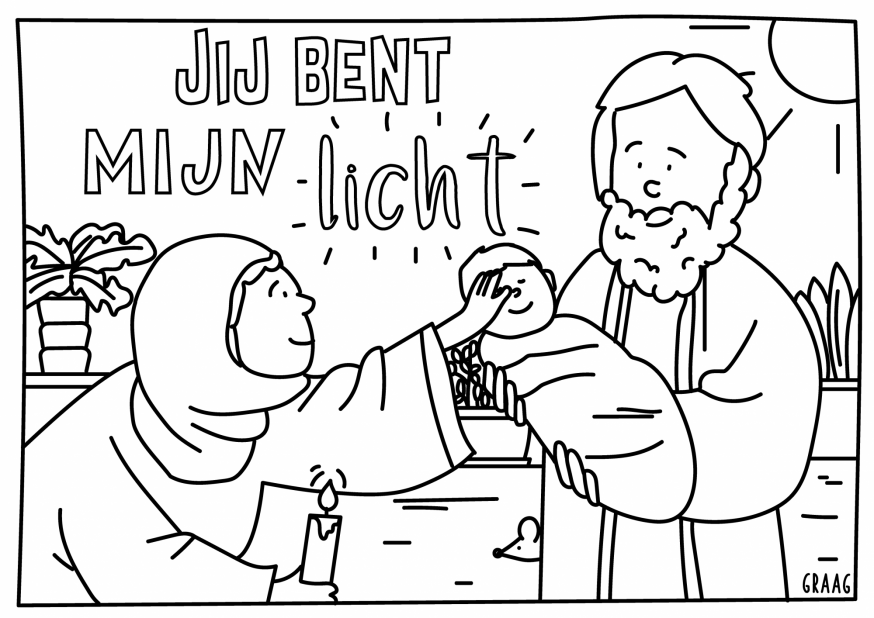 De hoogbejaarde Hanna herkent in Jezus het licht van de wereld en gaat het aan iedereen vertellen. © Aagje Van Impe